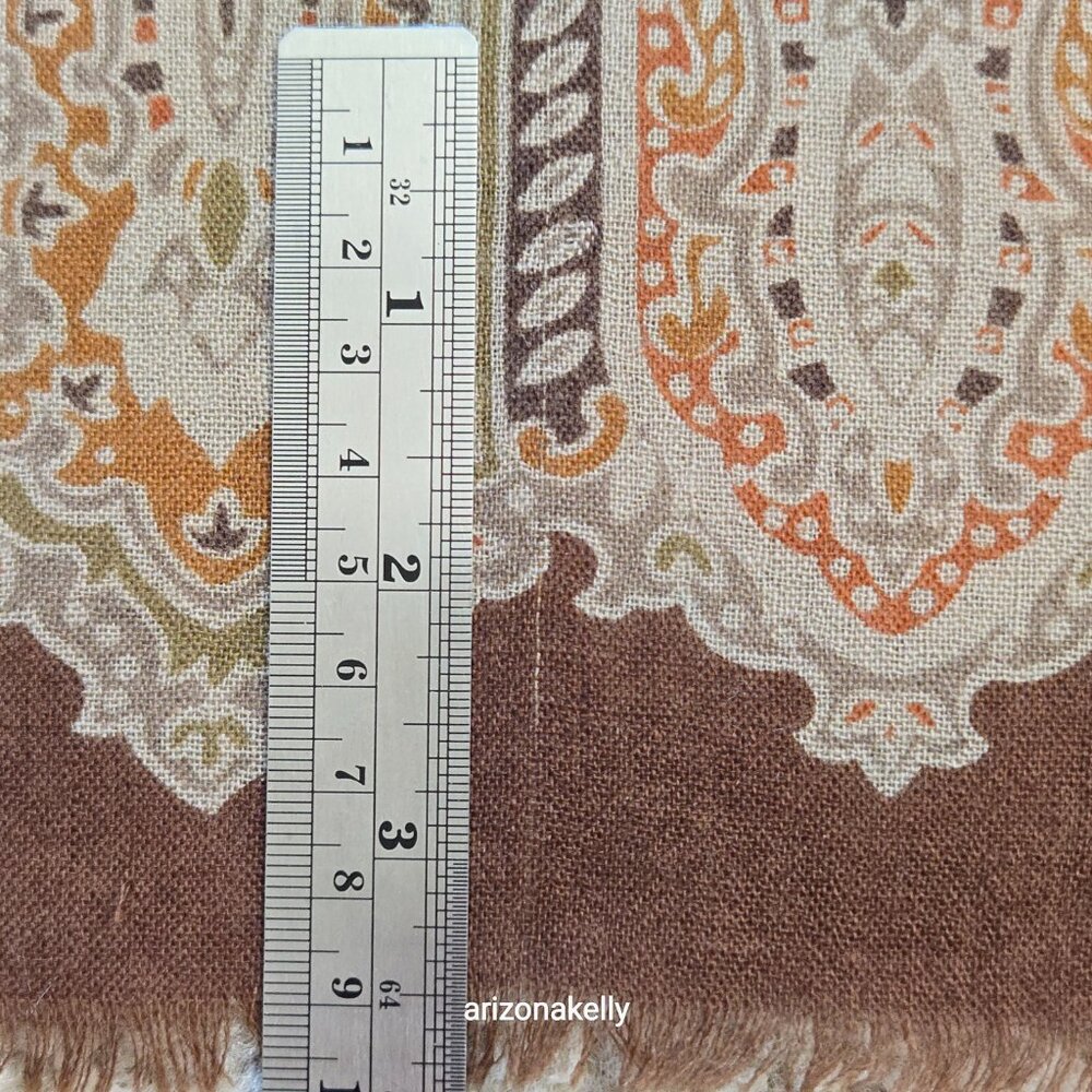 Large Square Wool Scarf Brown Orange Earth Tones - Picture 7 of 13